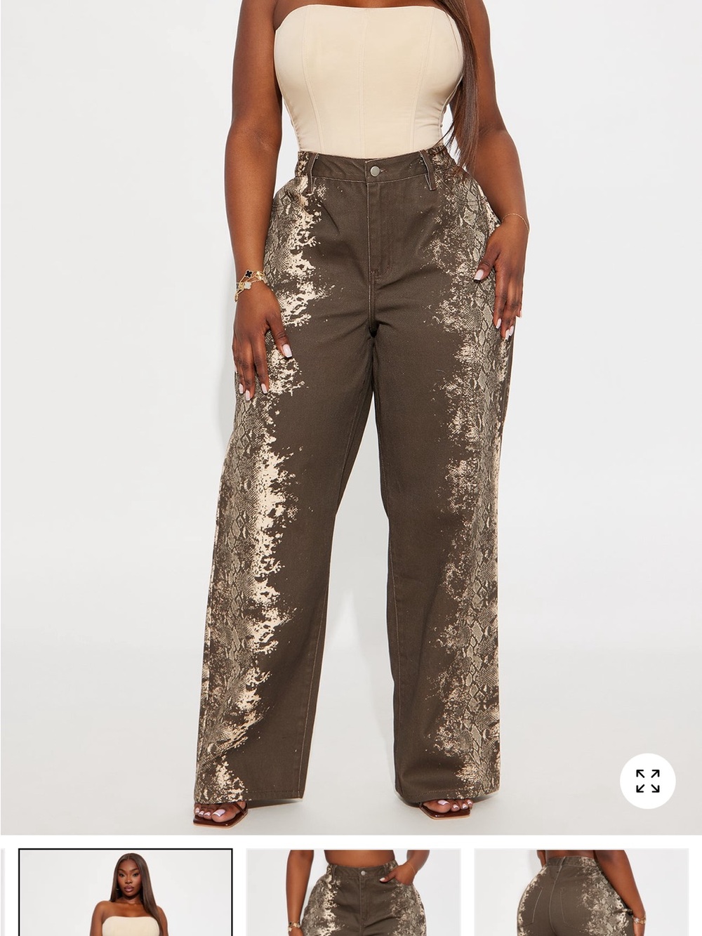 Fashion Nova Brown Bleach-Effect Wide Leg Jeans